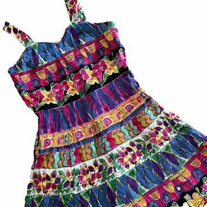 Vintage 90s 80s Funky Colorful Art Geometric Floral Sundress Size S M